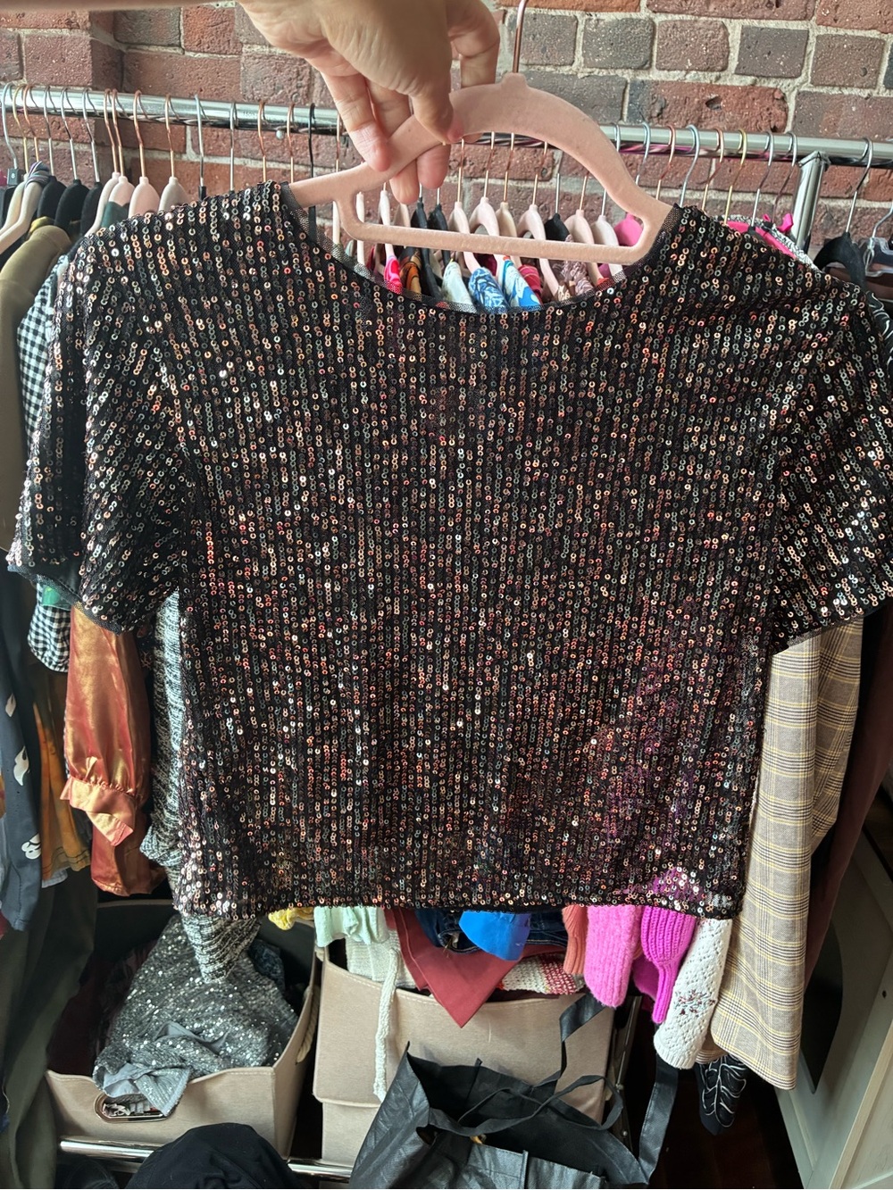 Sequin Short Sleeve Crop Top